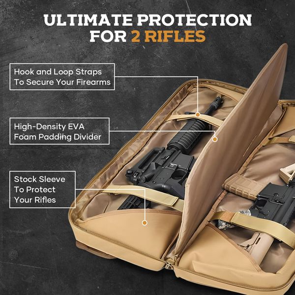 118cm Tactical Rifle Bag Long Gun Shotgun Case Backpack for 2 Rifles Pistols Carbine Military Range Hunting Shooting Gear Firearm Store Transport 46inch