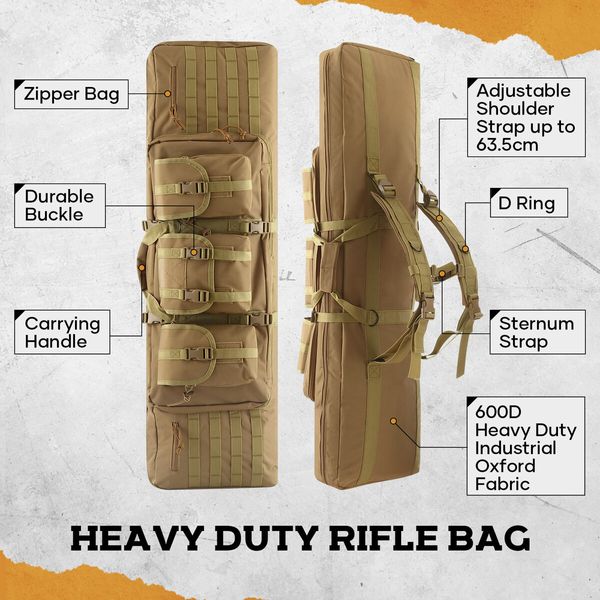 118cm Tactical Rifle Bag Long Gun Shotgun Case Backpack for 2 Rifles Pistols Carbine Military Range Hunting Shooting Gear Firearm Store Transport 46inch