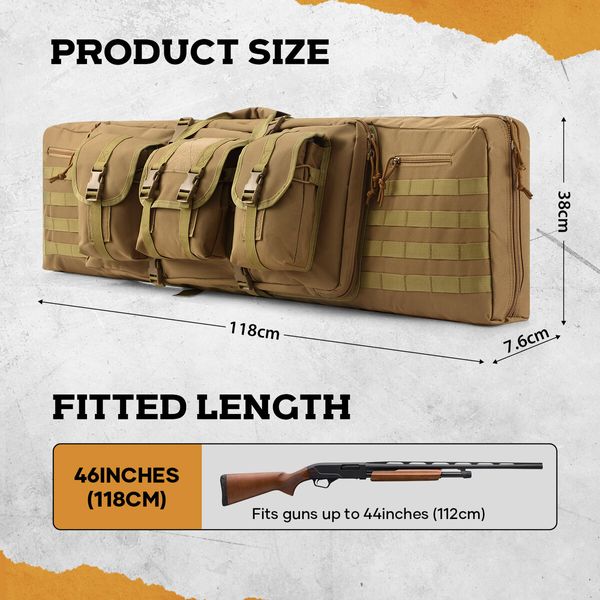 118cm Tactical Rifle Bag Long Gun Shotgun Case Backpack for 2 Rifles Pistols Carbine Military Range Hunting Shooting Gear Firearm Store Transport 46inch