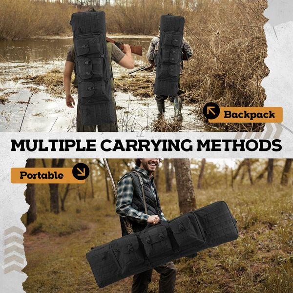 Tactical Long Gun Bag Double Rifle Pistol Shotgun Case for Range Hunting Shooting Camping Gear Military Firearm Storage Carry Backpack 108cm 42inch