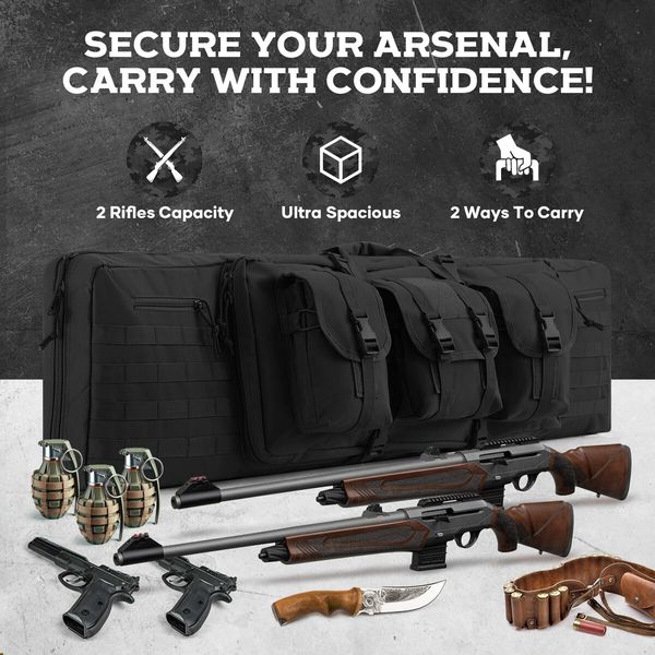 Tactical Long Gun Bag Double Rifle Pistol Shotgun Case for Range Hunting Shooting Camping Gear Military Firearm Storage Carry Backpack 108cm 42inch