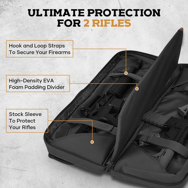 Tactical Long Gun Bag Double Rifle Pistol Shotgun Case for Range Hunting Shooting Camping Gear Military Firearm Storage Carry Backpack 108cm 42inch