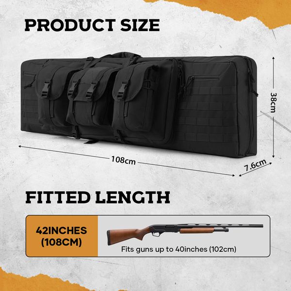 Tactical Long Gun Bag Double Rifle Pistol Shotgun Case for Range Hunting Shooting Camping Gear Military Firearm Storage Carry Backpack 108cm 42inch