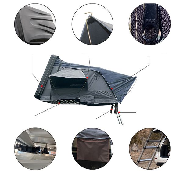 All Grey 210*160*125cm Side-Opening Rooftop Tent Hardshell With Ladder Camping Waterproof 4x4 4WD