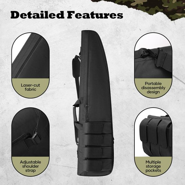 118cm Rifle Gun Bag Soft Padded Shotgun Case Tactical Shooting Range Hunting Gear Military Storage Transport with Carry Shoulder Strap 46 Inch