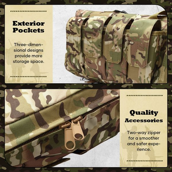 Camo 46Inch Rifle Gun Bag Shotgun Case 600D Soft Padded Shooting Gear Tactical Storage Range Hunting Accessories with Handle Shoulder Strap 118cm