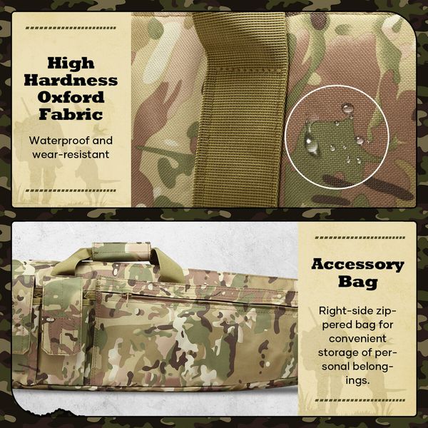 Camo 46Inch Rifle Gun Bag Shotgun Case 600D Soft Padded Shooting Gear Tactical Storage Range Hunting Accessories with Handle Shoulder Strap 118cm