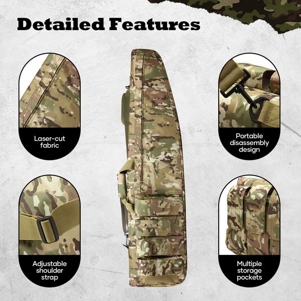 Camo 46Inch Rifle Gun Bag Shotgun Case 600D Soft Padded Shooting Gear Tactical Storage Range Hunting Accessories with Handle Shoulder Strap 118cm