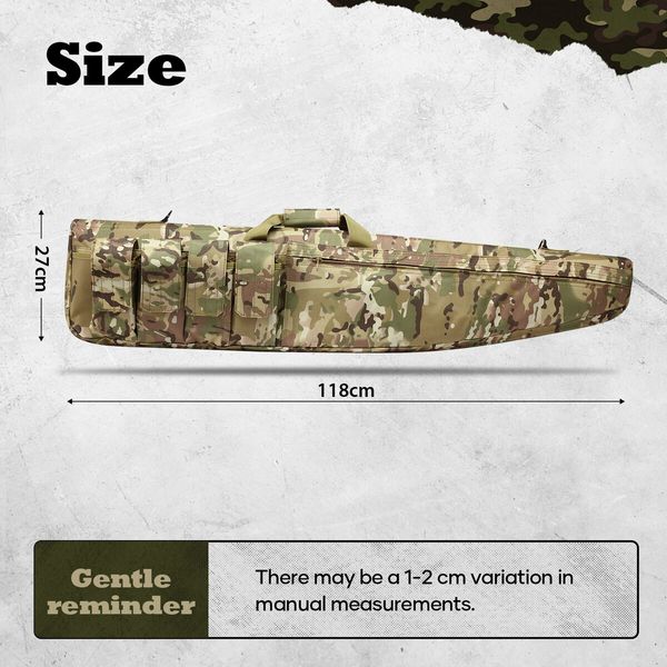 Camo 46Inch Rifle Gun Bag Shotgun Case 600D Soft Padded Shooting Gear Tactical Storage Range Hunting Accessories with Handle Shoulder Strap 118cm