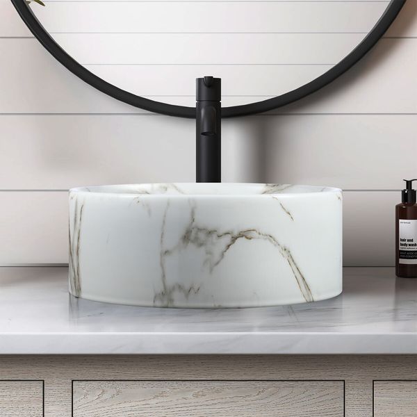 White Bathroom Sink Basin Vessel Wash Bowl Washing Vanity Countertop Above Counter Toilet Bath Hand Modern Round Ceramic 40x40x15.5cm