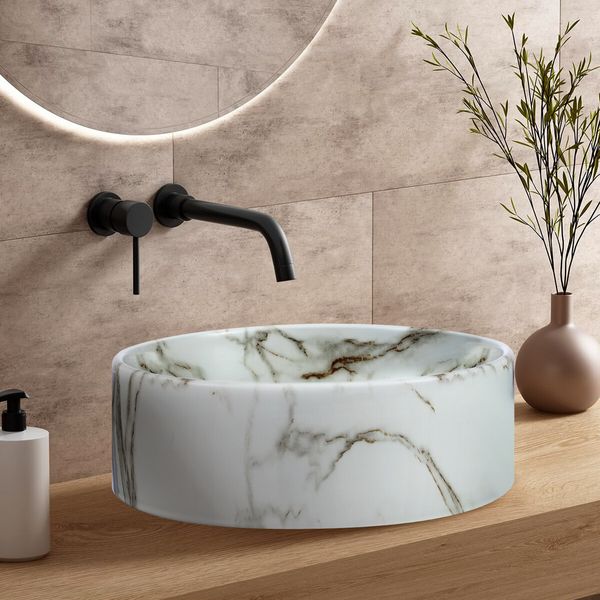 White Bathroom Sink Basin Vessel Wash Bowl Washing Vanity Countertop Above Counter Toilet Bath Hand Modern Round Ceramic 40x40x15.5cm