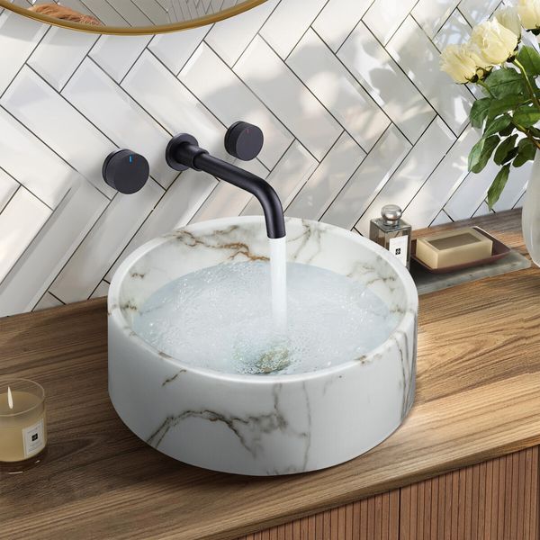 White Bathroom Sink Basin Vessel Wash Bowl Washing Vanity Countertop Above Counter Toilet Bath Hand Modern Round Ceramic 40x40x15.5cm