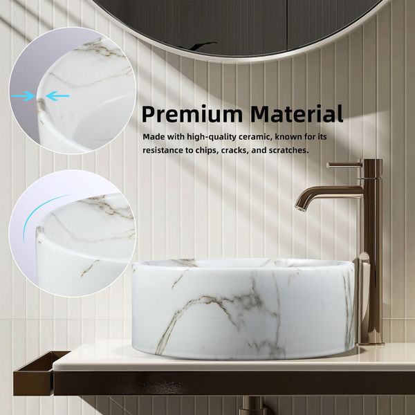 White Bathroom Sink Basin Vessel Wash Bowl Washing Vanity Countertop Above Counter Toilet Bath Hand Modern Round Ceramic 40x40x15.5cm