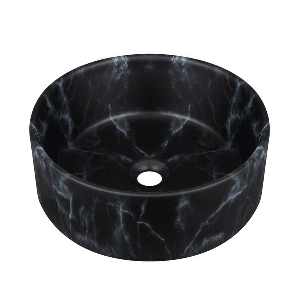 Bathroom Sink Basin Vessel Wash Bowl Washing Vanity Countertop Above Counter Toilet Bath Hand Modern Round Ceramic Black 40x40x15.5cm