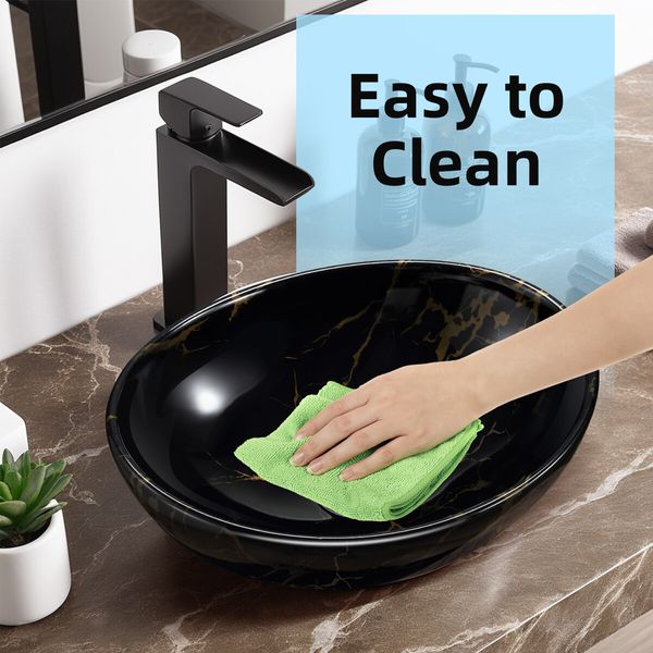 Bathroom Sink Basin Vessel Washing Vanity Bowl Countertop Above Counter Toilet Hand Wash Modern Oval Ceramic Black 41x34x14.5cm