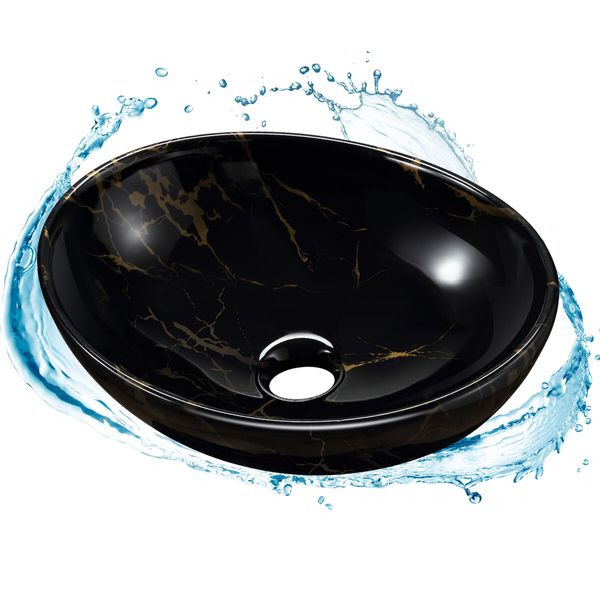 Bathroom Sink Basin Vessel Washing Vanity Bowl Countertop Above Counter Toilet Hand Wash Modern Oval Ceramic Black 41x34x14.5cm