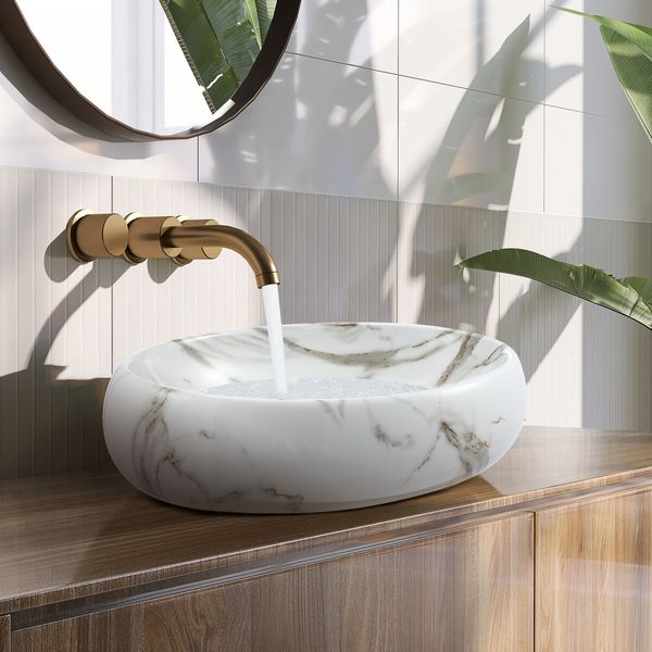 White Bathroom Sink Vessel Vanity Hand Wash Basin Washing Bowl Above Counter Toilet Bath Countertop Ceramic Modern Oval 48x34x14.5cm