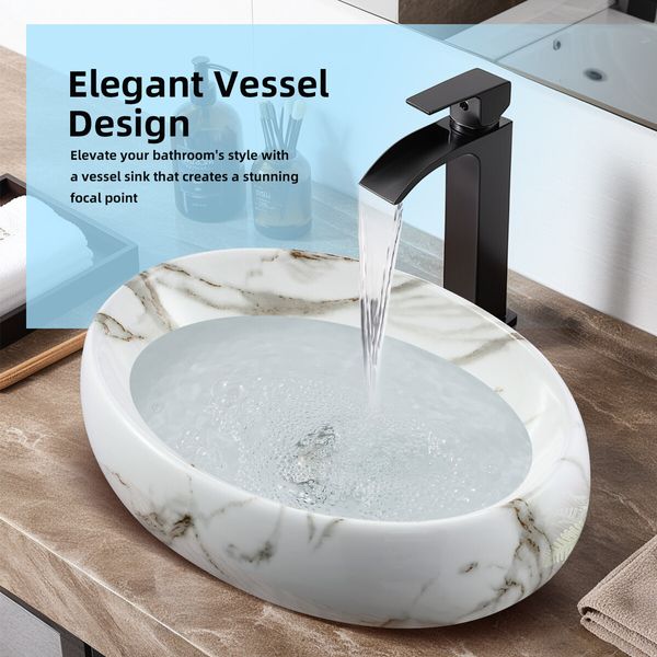 White Bathroom Sink Vessel Vanity Hand Wash Basin Washing Bowl Above Counter Toilet Bath Countertop Ceramic Modern Oval 48x34x14.5cm