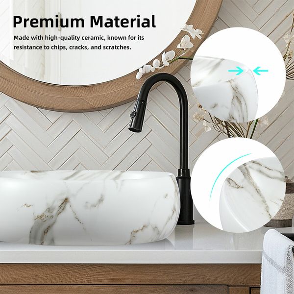 White Bathroom Sink Vessel Vanity Hand Wash Basin Washing Bowl Above Counter Toilet Bath Countertop Ceramic Modern Oval 48x34x14.5cm