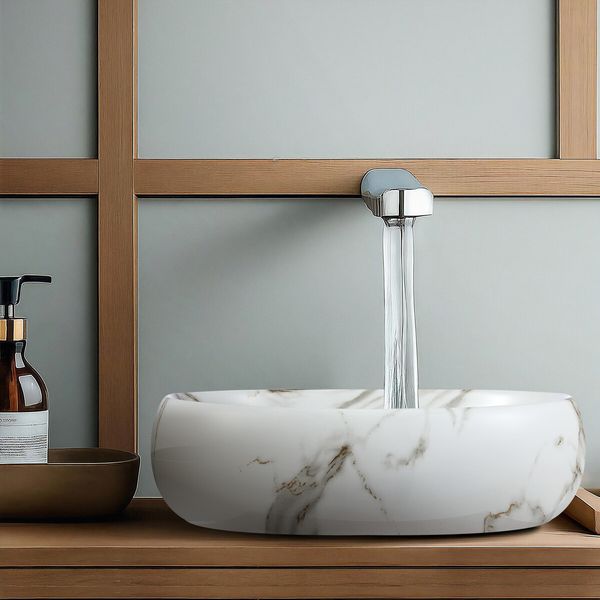 White Bathroom Sink Vessel Vanity Hand Wash Basin Washing Bowl Above Counter Toilet Bath Countertop Ceramic Modern Oval 48x34x14.5cm