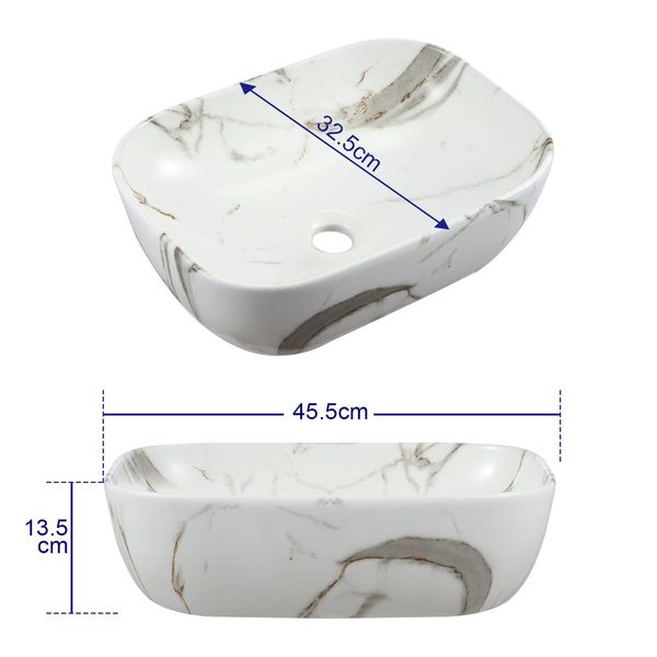 Bathroom Vanity Sink Basin Vessel Hand Wash Washing Bowl Countertop Toilet Bath Above Counter Modern Rectangular Ceramic 45.5x32.5x13.5cm