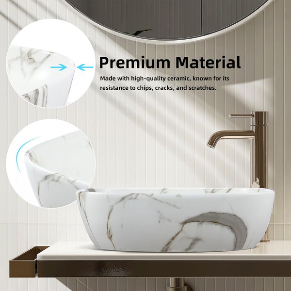 Bathroom Vanity Sink Basin Vessel Hand Wash Washing Bowl Countertop Toilet Bath Above Counter Modern Rectangular Ceramic 45.5x32.5x13.5cm