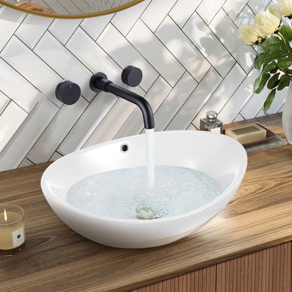 White Bathroom Vessel Sink Oval Basin Above Counter Hand Wash Bowl Vanity Washing Ceramic Countertop Modern Toilet Bath 59x38.5x19cm