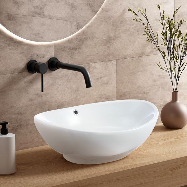 White Bathroom Vessel Sink Oval Basin Above Counter Hand Wash Bowl Vanity Washing Ceramic Countertop Modern Toilet Bath 59x38.5x19cm