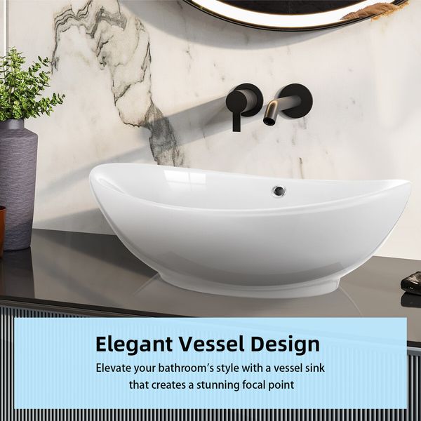 White Bathroom Vessel Sink Oval Basin Above Counter Hand Wash Bowl Vanity Washing Ceramic Countertop Modern Toilet Bath 59x38.5x19cm