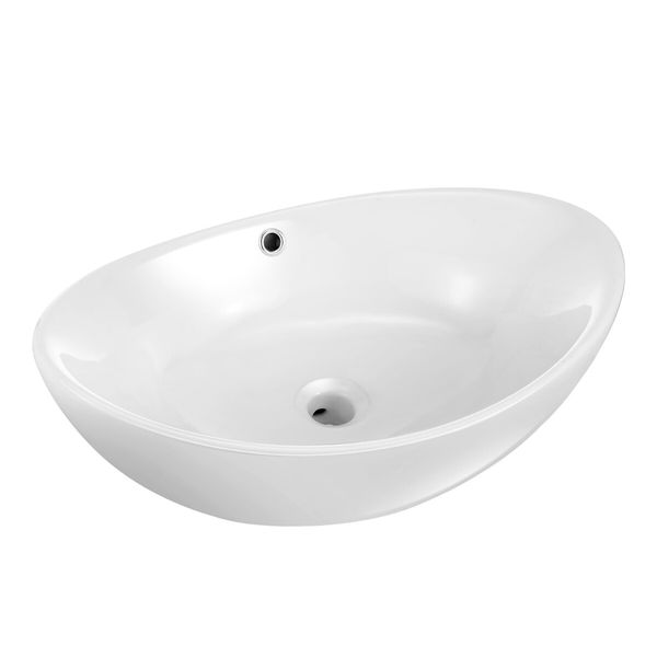 White Bathroom Vessel Sink Oval Basin Above Counter Hand Wash Bowl Vanity Washing Ceramic Countertop Modern Toilet Bath 59x38.5x19cm