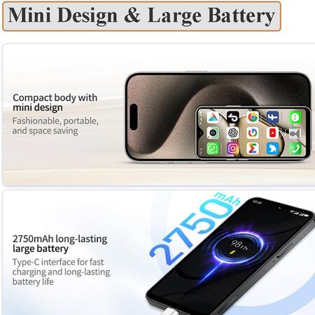 Mini 4G Smartphone Unlocked, 4.3 Inch Full Screen Dual Sim Quad Core Mini Phone Premium Child Phone Small Phone Student Pocket Cellphone, 2+16GB, Black