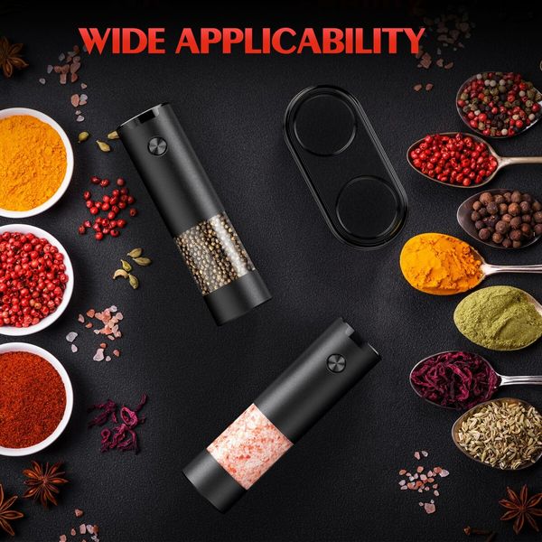 Electric Salt and Pepper Grinder Set Automatic Battery Pepper Mill Shakers Adjustable Coarseness Easy Filling Upgraded Larger Capacity with Led (2 Pack）