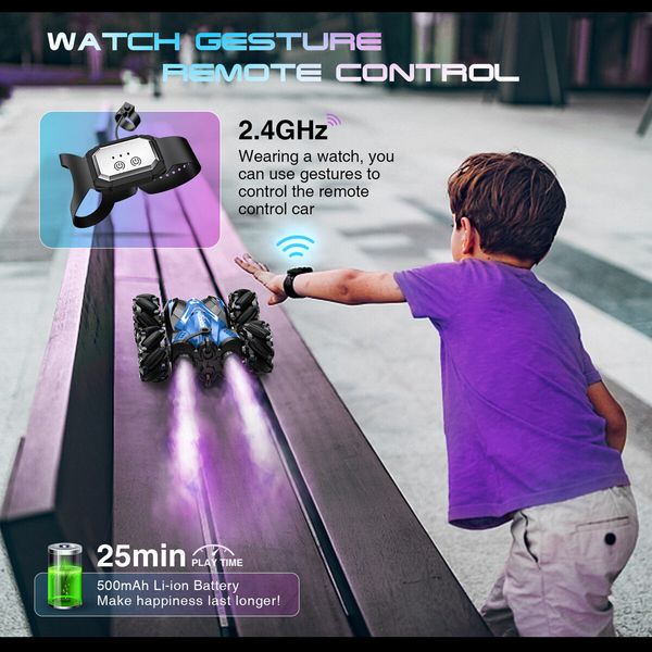 Remote Control Car Toy, Gesture Sensing RC Stunt Car with Lights, Ideal Gifts for Boys Girls (Blue)