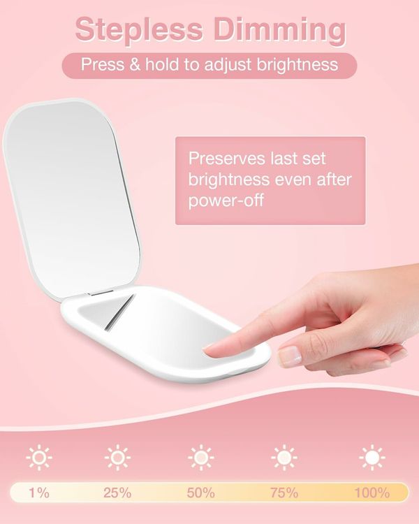 Slim Lighted Travel Makeup Mirror Lights Magnification USB Power Rechargeable 2X Magnifying Mirror Light Colors Adjustable Brightness