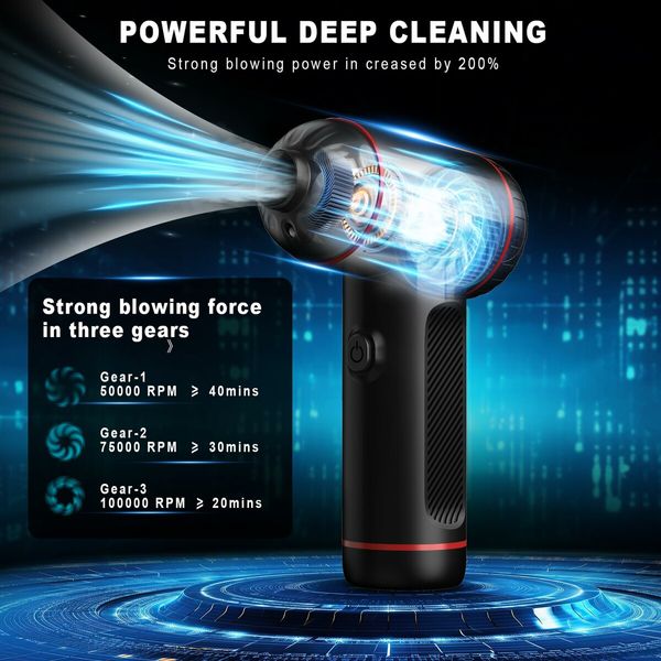 Compressed Air Duster,3 Gear Adjustable 100000RPM Electric Air Duster,Rechargeable Cordless Air Blower with LED Light,Replaces Compressed Air Cans