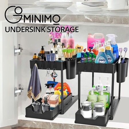 Gominimo 2-Tier Under Sink Kitchen Organizer Rack Bathroom Storage Set of 2