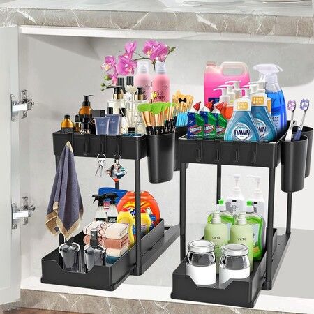 Gominimo 2-Tier Under Sink Kitchen Organizer Rack Bathroom Storage Set of 2