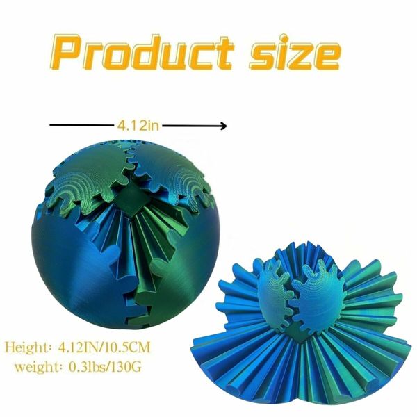 Gear Ball,4.2in 3D Printed Spin Ball Cube Fidget Toys,Gear Sphere,Gear Ball Fidget Toy,Stress Ball,GearSphere Desk Toy,Gear Toy (Laser Green Blue)