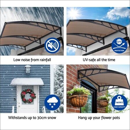 NOVEDEN Window Door Awning Canopy Outdoor UV Patio Rain Cover Tawny 1M X 2.4M Type 1