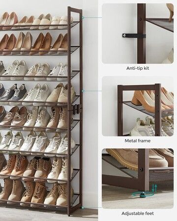 SONGMICS 8-Tier Shoe Rack Storage 32 pairs with Adjustable Shelves Bronze