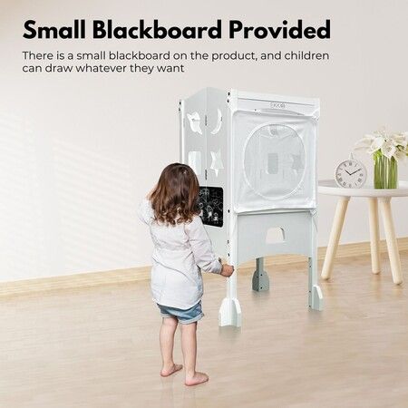 EKKIO Folding Kitchen Kids Step Stool with Chalkboard- Saturn, Moon, Square and Star Shape Design White