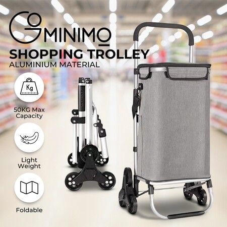 GOMINIMO Foldable Aluminum Shopping Trolley Cart with Tri-Wheel Grey