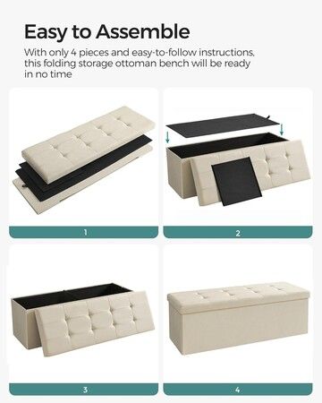 SONGMICS 109cm Folding Storage Ottoman Bench Beige