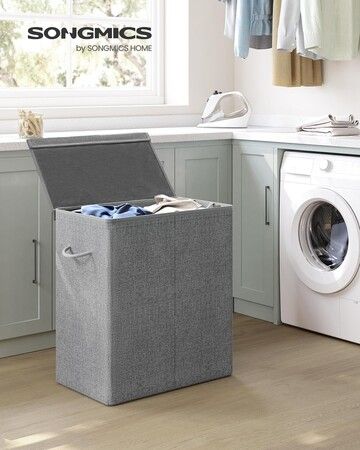 SONGMICS Linenette Fabric Laundry Hamper 142L Dark Grey