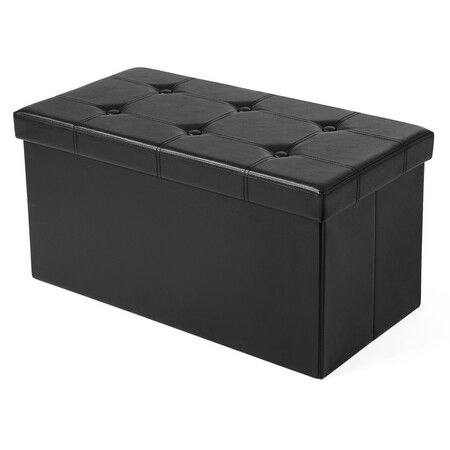 SONGMICS 76cm Folding Storage Ottoman Bench Footrest Black