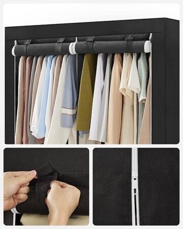 SONGMICS Clothes Wardrobe Portable Closet with Cover and 3 Hanging Rails Black RYG092B02