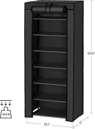 SONGMICS 7 Tier Shoe Rack for 14-20 Pairs of Shoes with Nonwoven Fabric Cover Black RXJ024B02