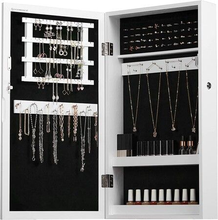 SONGMICS Lockable Jewelry Cabinet Armoire with Mirror White