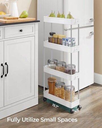 SONGMICS 4-Tier Slide Out Slim Rolling Storage Cart White