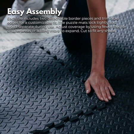 VERPEAK Puzzle Gym Mat EVA Interlocking Foam Tiles with Border (Black) VP-GMT-100-LMJ